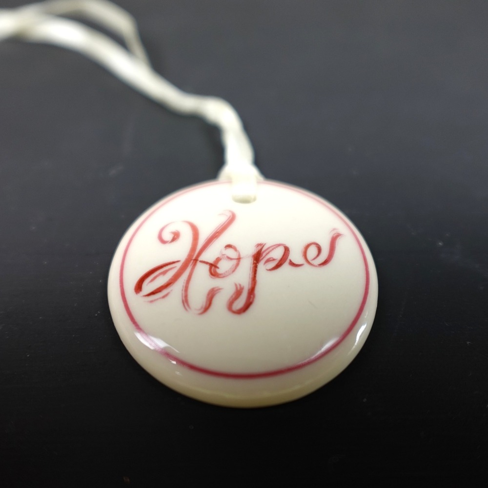 Longaberger 2011 Horizon of Hope Basket Tie On Ceramic Hope Charm Pink White